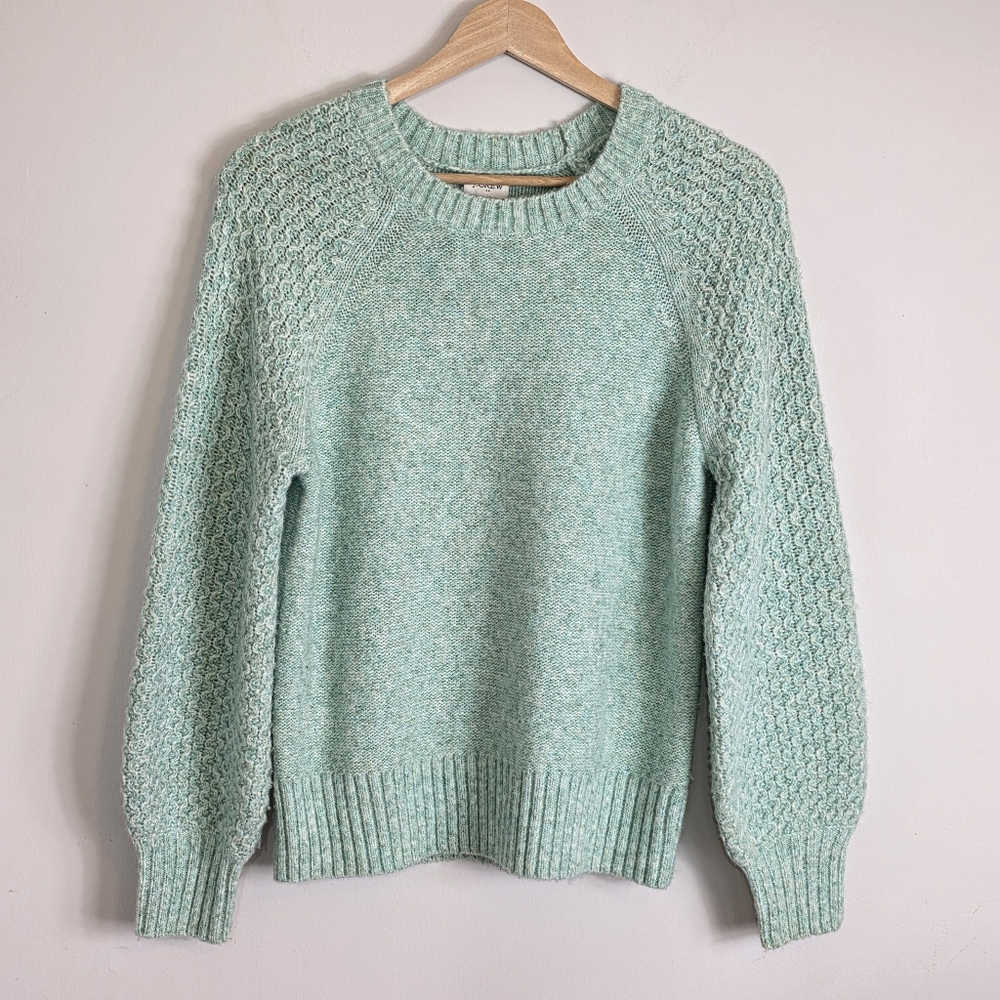 J.Crew Wintergreen Honeycomb Wool Alpaca Blend Balloon-sleeve Sweater Size XS - Picture 3 of 11